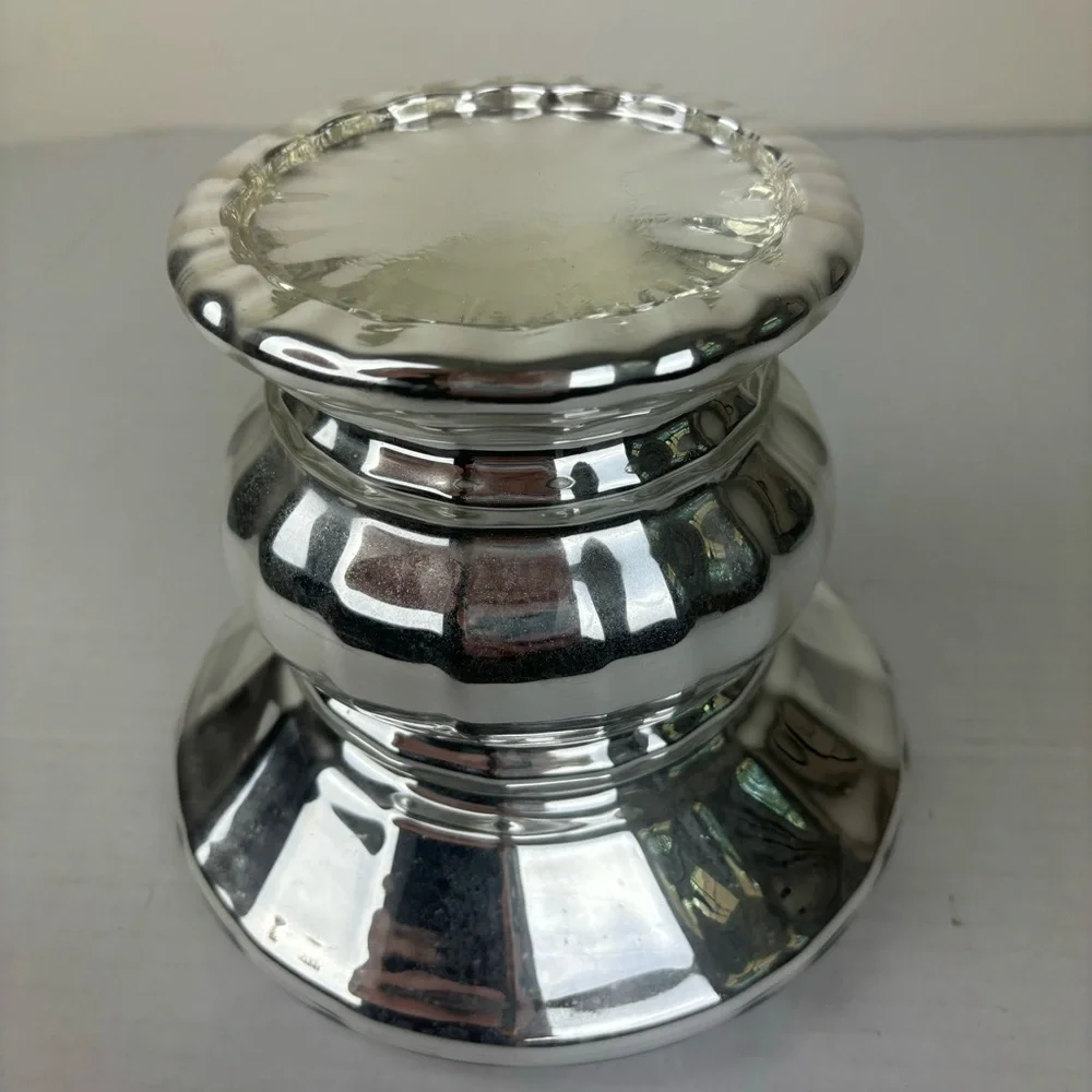 Dept 56 large silver hand-blown glass pedestal-ornament/candle/display
